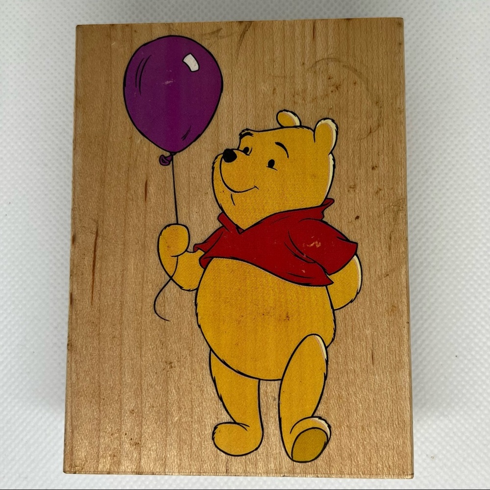 VTG All Night Media Disney Winnie the Pooh and Balloon Wood Mounted Rubber Stamp